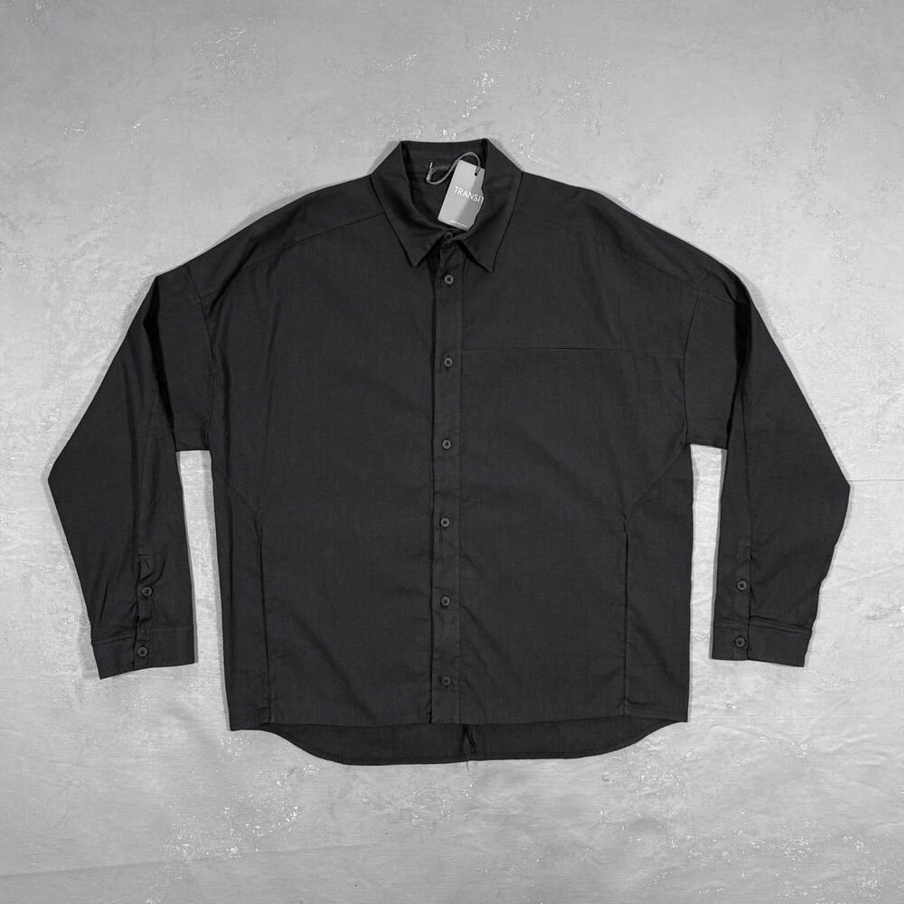 NWT Transit Black Cotton and Linen Blend Shirt Men's Medium NEW